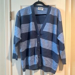 Vintage Amana Wool Blue Striped Button Up Cardigan Women’s Size Large